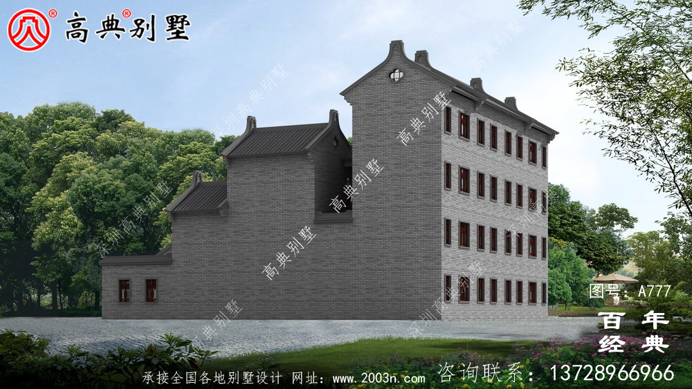中式仿古豪華四層別墅外觀設計圖紙_農(nóng)村四層別墅設計效果圖