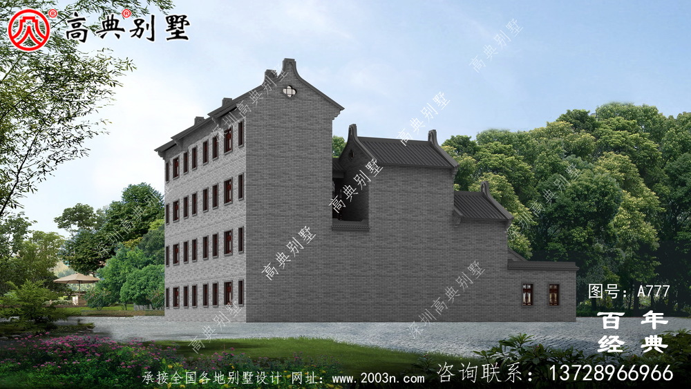 中式仿古豪華四層別墅外觀設計圖紙_農(nóng)村四層別墅設計效果圖