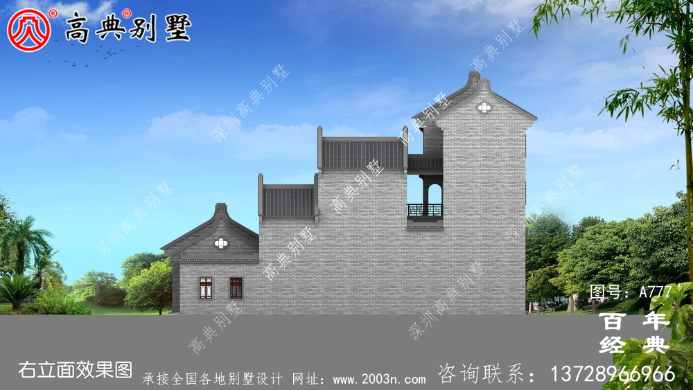中式仿古豪華四層別墅外觀設計圖紙_農(nóng)村四層別墅設計效果圖
