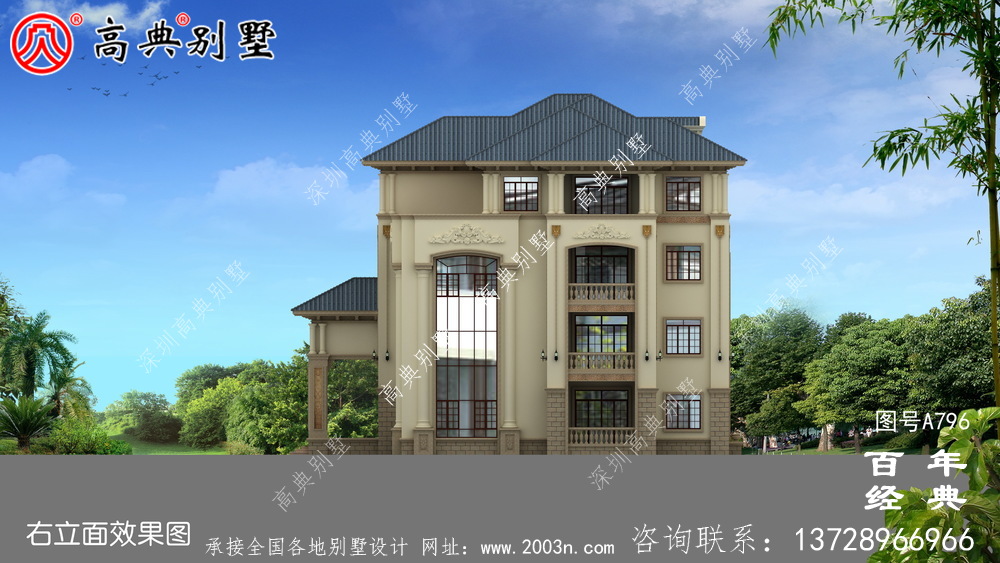 歐式四層帶車庫露臺大氣別墅設計圖紙_四層歐式別墅設計效果圖