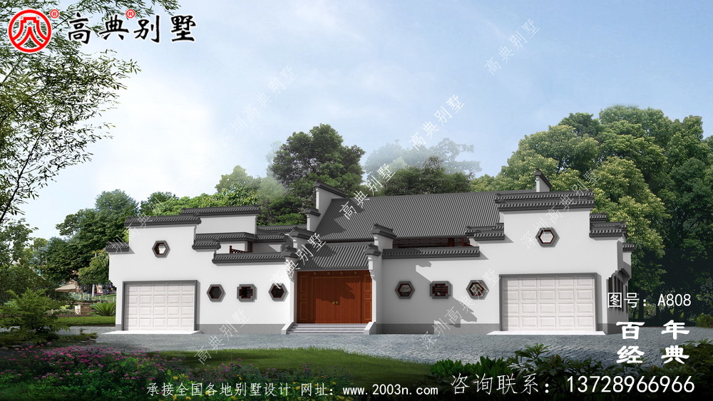 二層新中式房屋設計圖紙及設計效果圖_徽派房子設計圖紙