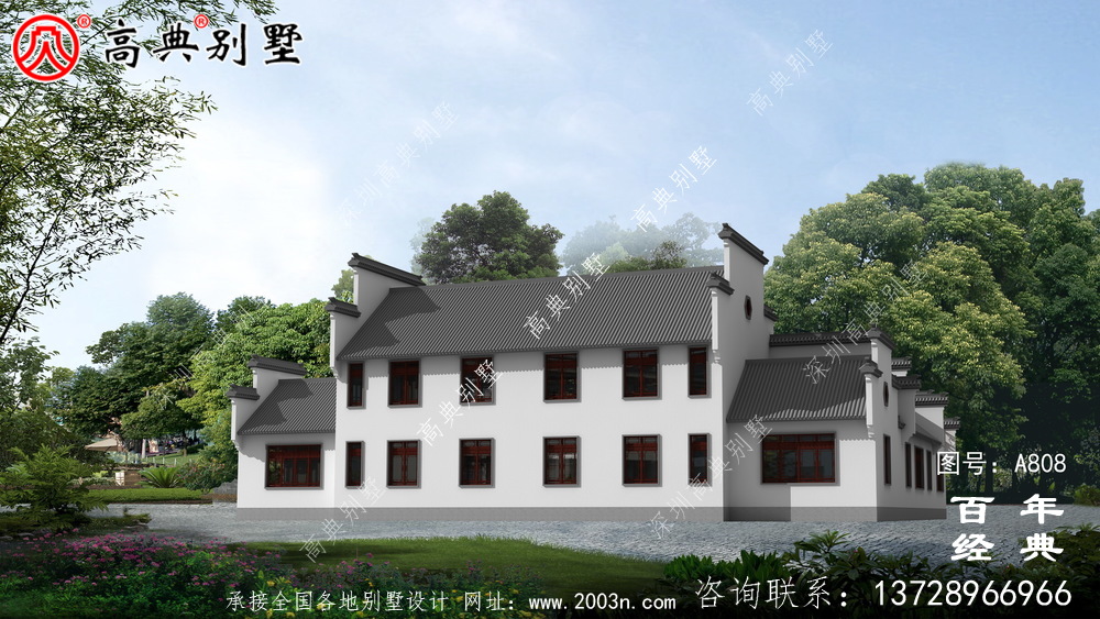 二層新中式房屋設計圖紙及設計效果圖_徽派房子設計圖紙