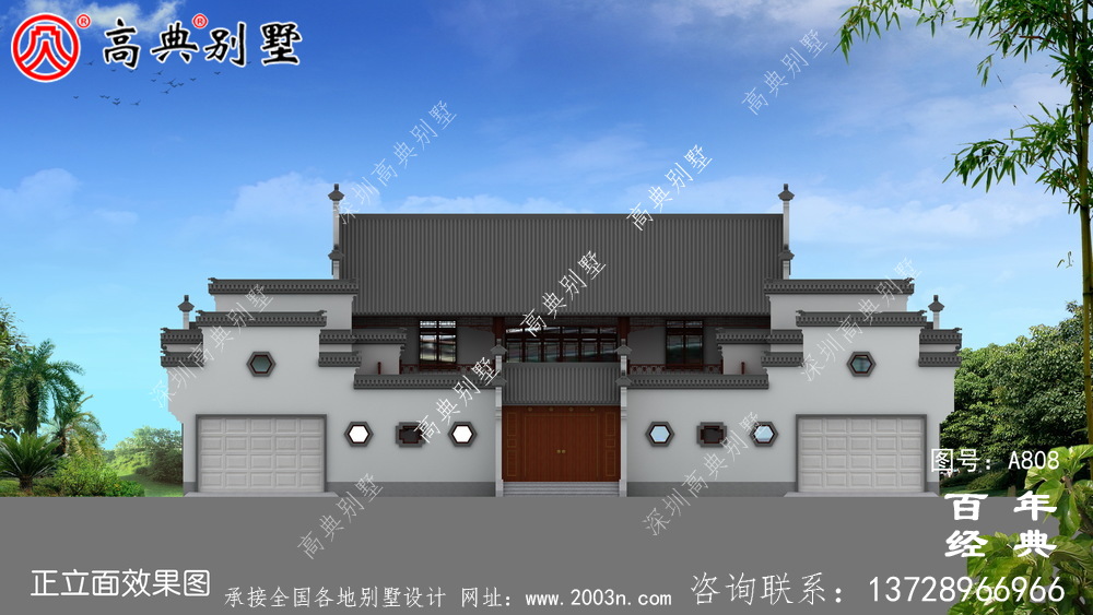 二層新中式房屋設計圖紙及設計效果圖_徽派房子設計圖紙