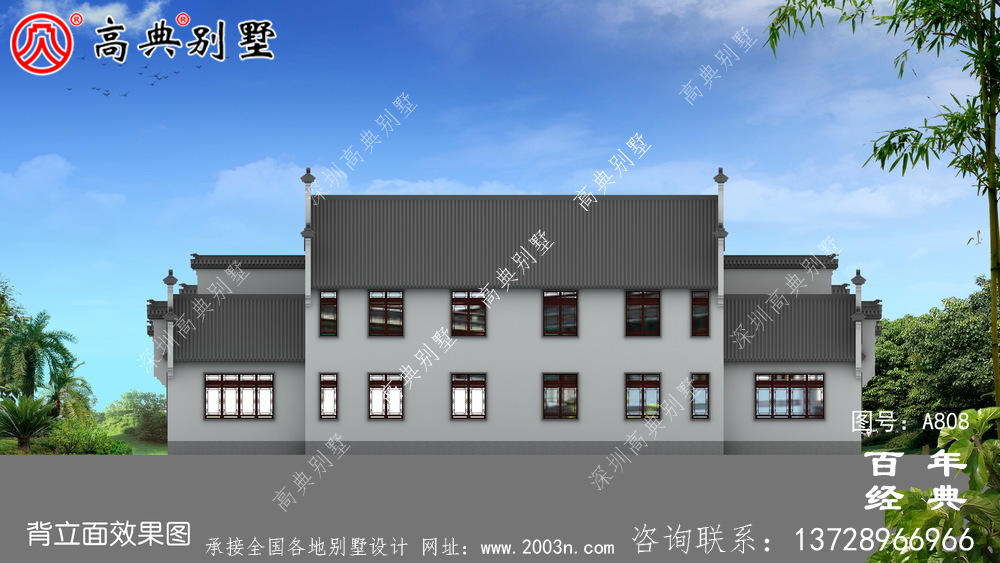 二層新中式房屋設計圖紙及設計效果圖_徽派房子設計圖紙