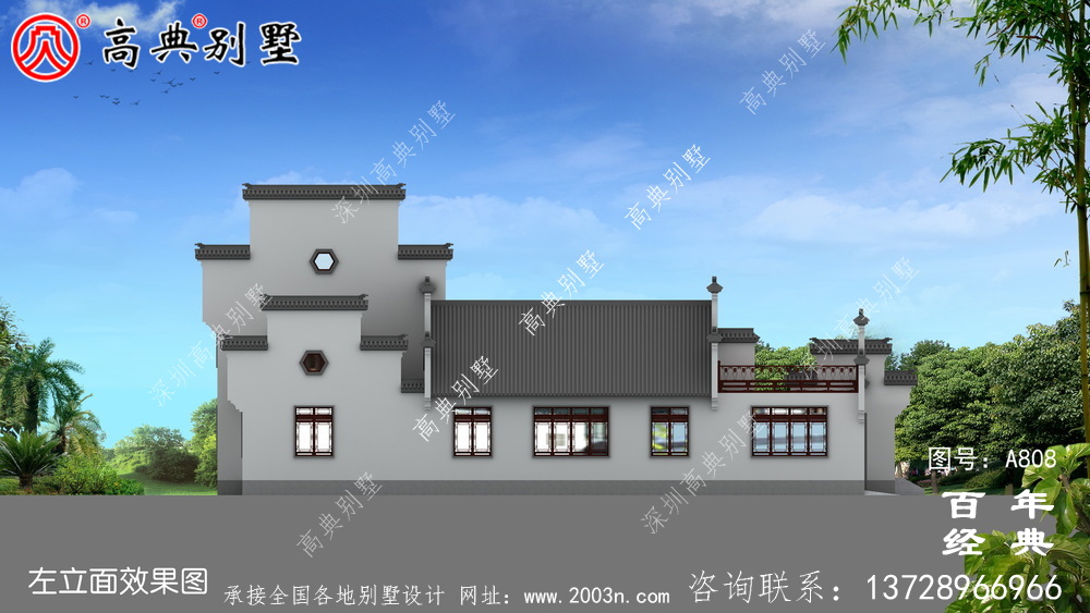 二層新中式房屋設計圖紙及設計效果圖_徽派房子設計圖紙