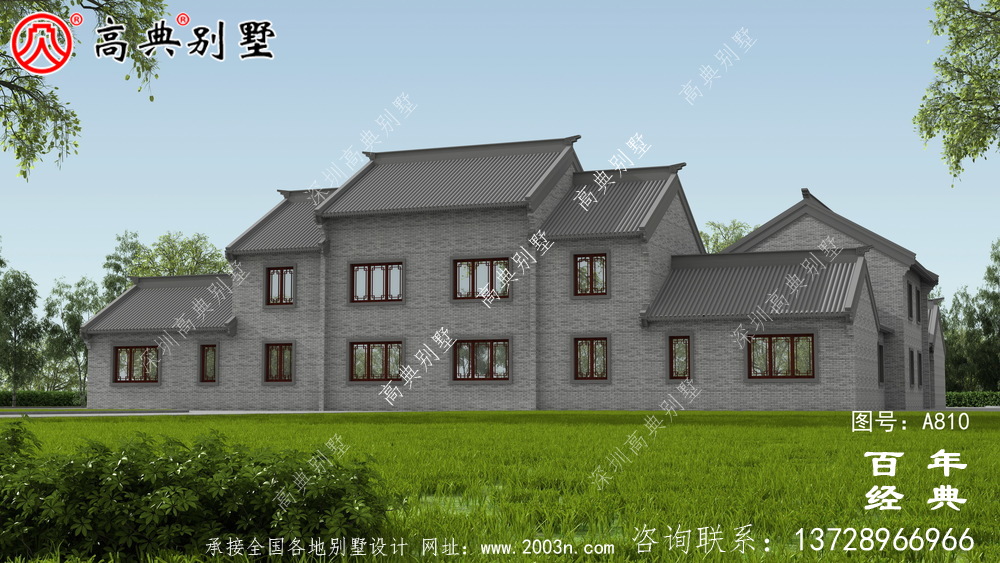 中式兩層帶院子別墅設(shè)計效果圖及施工圖_農(nóng)村兩層別墅設(shè)計圖紙