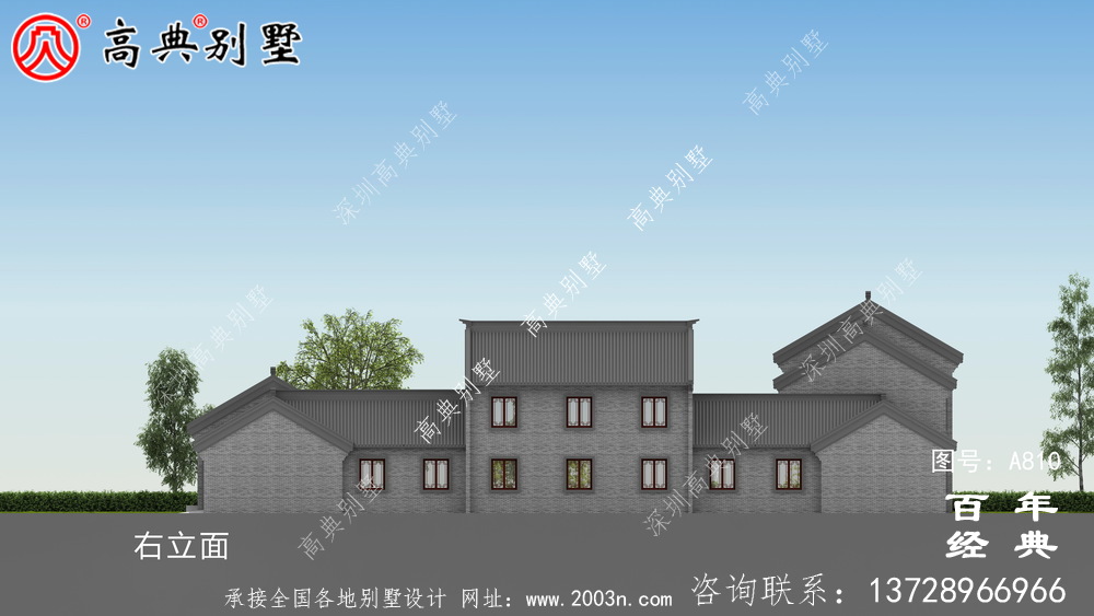 中式兩層帶院子別墅設(shè)計效果圖及施工圖_農(nóng)村兩層別墅設(shè)計圖紙