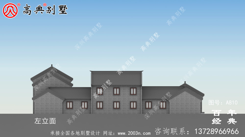 中式兩層帶院子別墅設(shè)計效果圖及施工圖_農(nóng)村兩層別墅設(shè)計圖紙