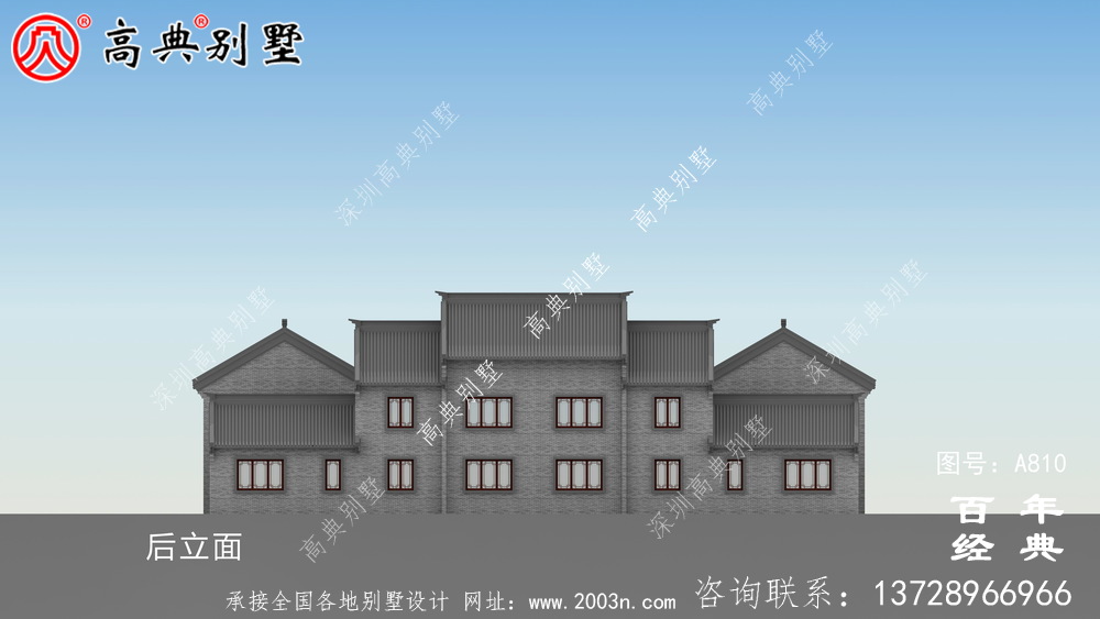 中式兩層帶院子別墅設(shè)計效果圖及施工圖_農(nóng)村兩層別墅設(shè)計圖紙