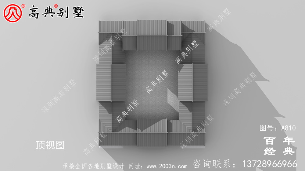 中式兩層帶院子別墅設(shè)計效果圖及施工圖_農(nóng)村兩層別墅設(shè)計圖紙