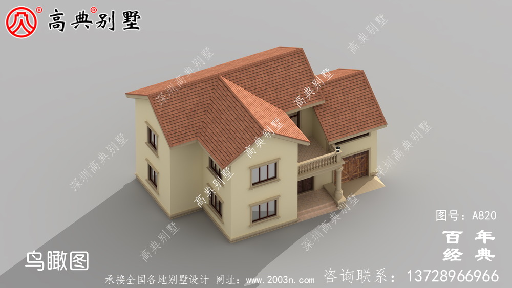 歐式建設二層帶陽臺小別墅設計圖紙_鄉村二層房屋設計圖