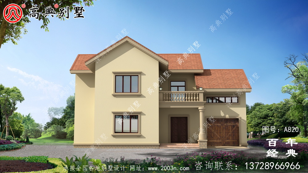 歐式建設二層帶陽臺小別墅設計圖紙_鄉村二層房屋設計圖