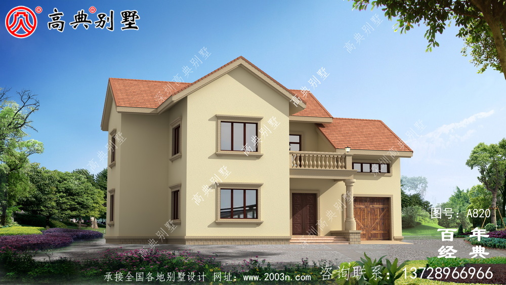 歐式建設二層帶陽臺小別墅設計圖紙_鄉村二層房屋設計圖