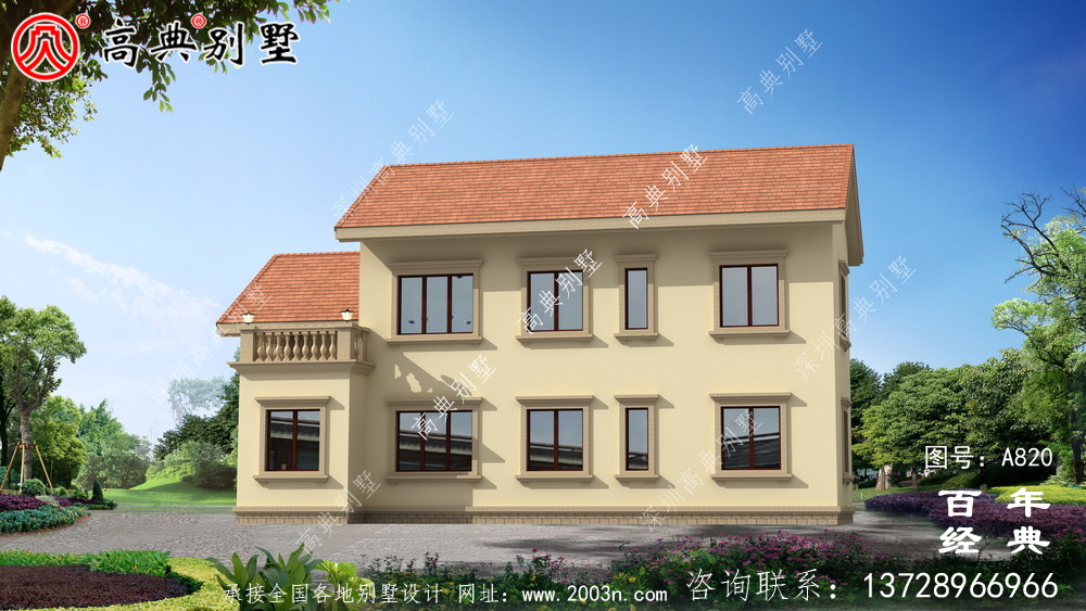 歐式建設二層帶陽臺小別墅設計圖紙_鄉村二層房屋設計圖
