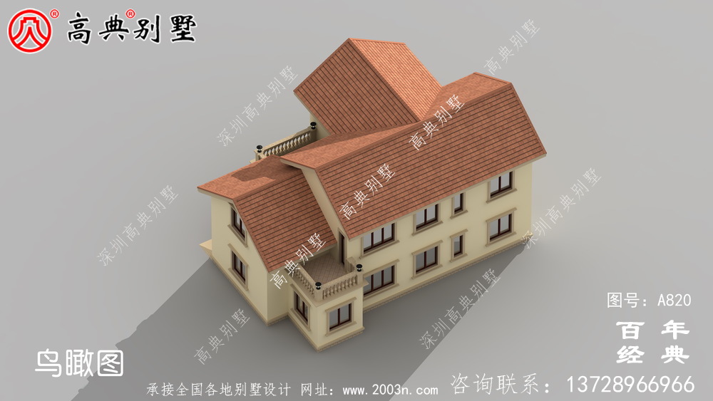 歐式建設二層帶陽臺小別墅設計圖紙_鄉村二層房屋設計圖