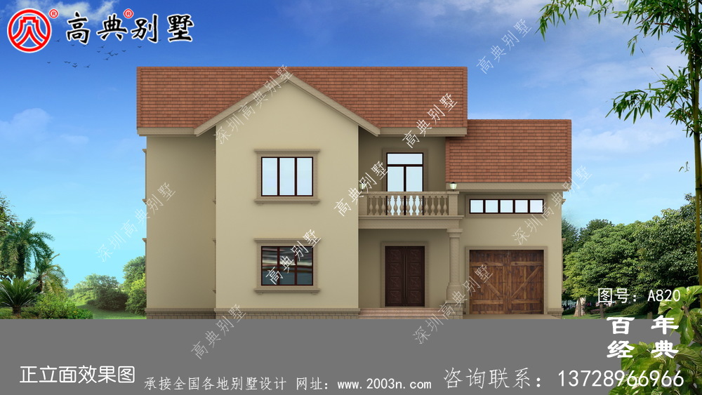 歐式建設二層帶陽臺小別墅設計圖紙_鄉村二層房屋設計圖