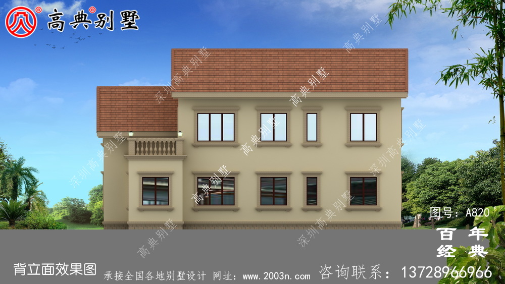 歐式建設二層帶陽臺小別墅設計圖紙_鄉村二層房屋設計圖