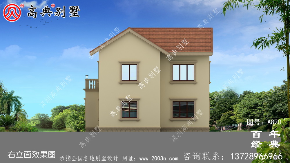 歐式建設二層帶陽臺小別墅設計圖紙_鄉村二層房屋設計圖