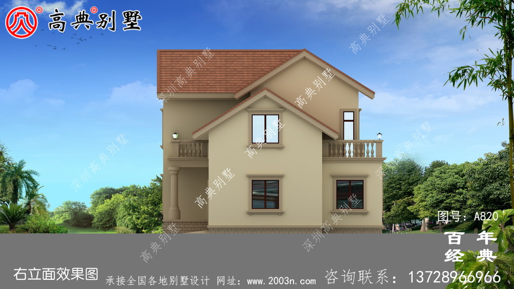 歐式建設二層帶陽臺小別墅設計圖紙_鄉村二層房屋設計圖