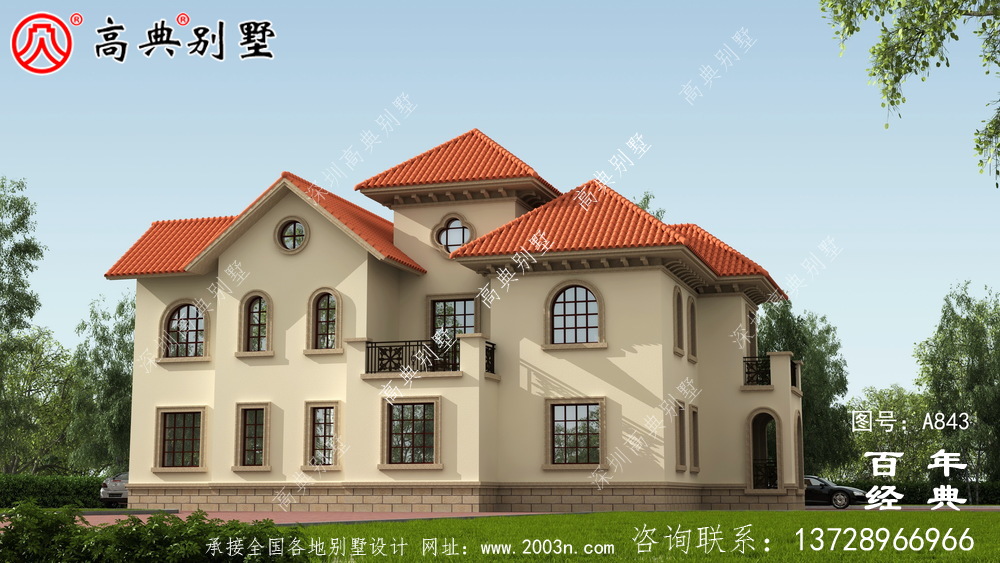 歐式兩層高檔大氣別墅設計外觀圖_農村兩層自建住宅設計圖