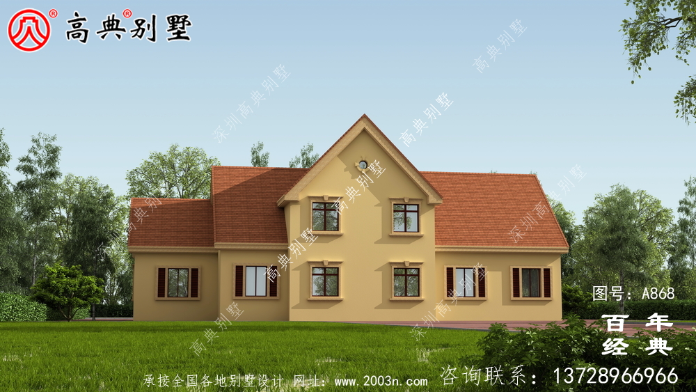 農村兩層帶車庫別墅設計方案施工圖紙及設計效果圖_鄉村兩層設計工程圖紙