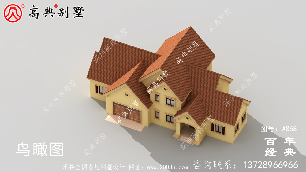 農村兩層帶車庫別墅設計方案施工圖紙及設計效果圖_鄉村兩層設計工程圖紙