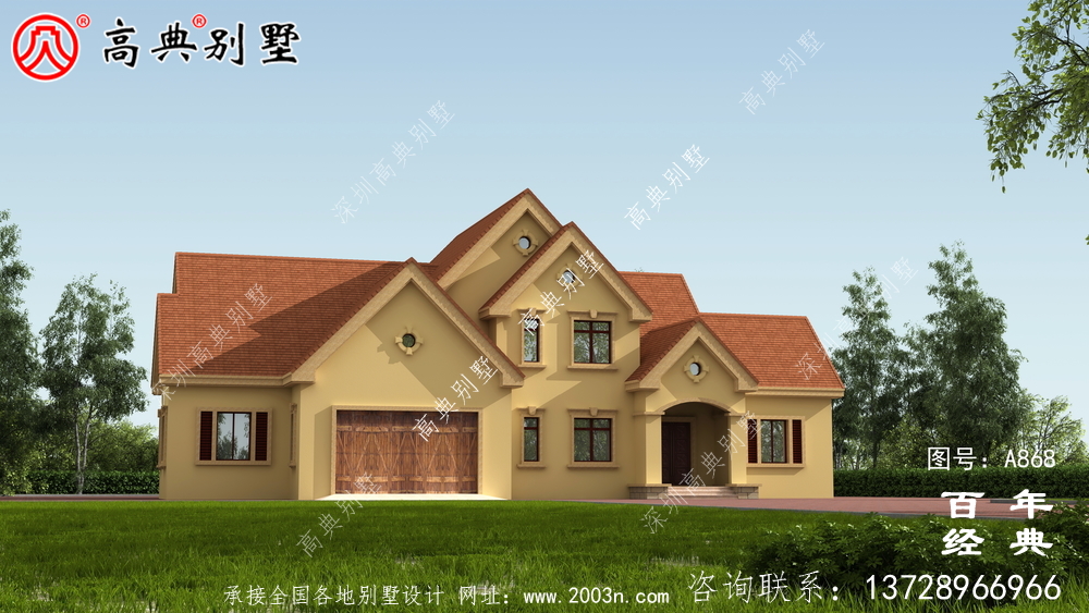 農村兩層帶車庫別墅設計方案施工圖紙及設計效果圖_鄉村兩層設計工程圖紙