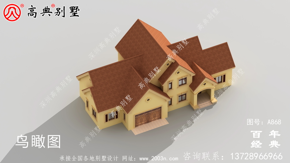 農村兩層帶車庫別墅設計方案施工圖紙及設計效果圖_鄉村兩層設計工程圖紙