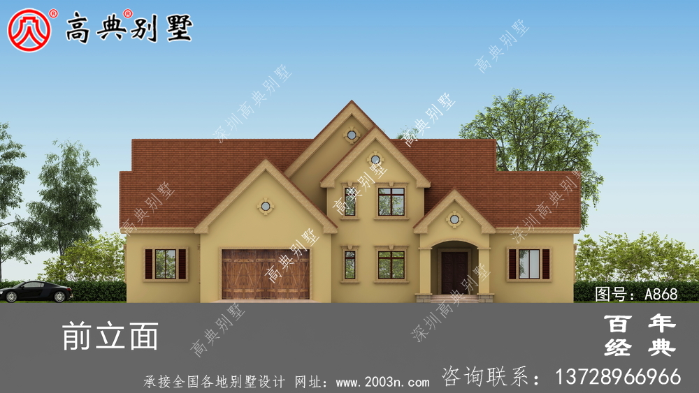 農村兩層帶車庫別墅設計方案施工圖紙及設計效果圖_鄉村兩層設計工程圖紙