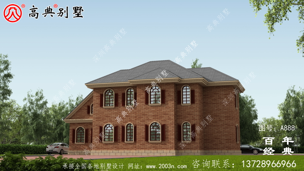歐式二層帶車庫別墅設計效果圖_農村二層自建建筑設計圖