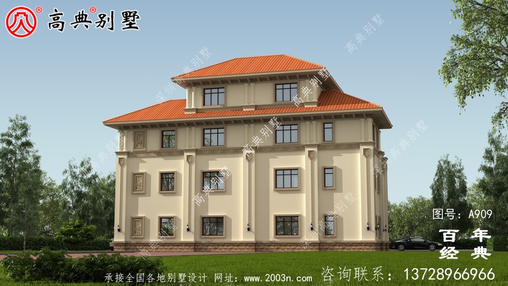 歐式豪華四層車庫別墅設(shè)計圖與效果圖_四層別墅設(shè)計圖