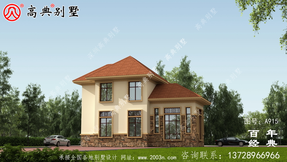 新農(nóng)村二層帶陽(yáng)臺(tái)別墅施工圖及效果圖_農(nóng)村二層房屋設(shè)計(jì)圖