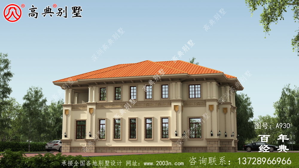 高檔復式二層式別墅設計圖紙及效果圖_農村自營住宅設計圖