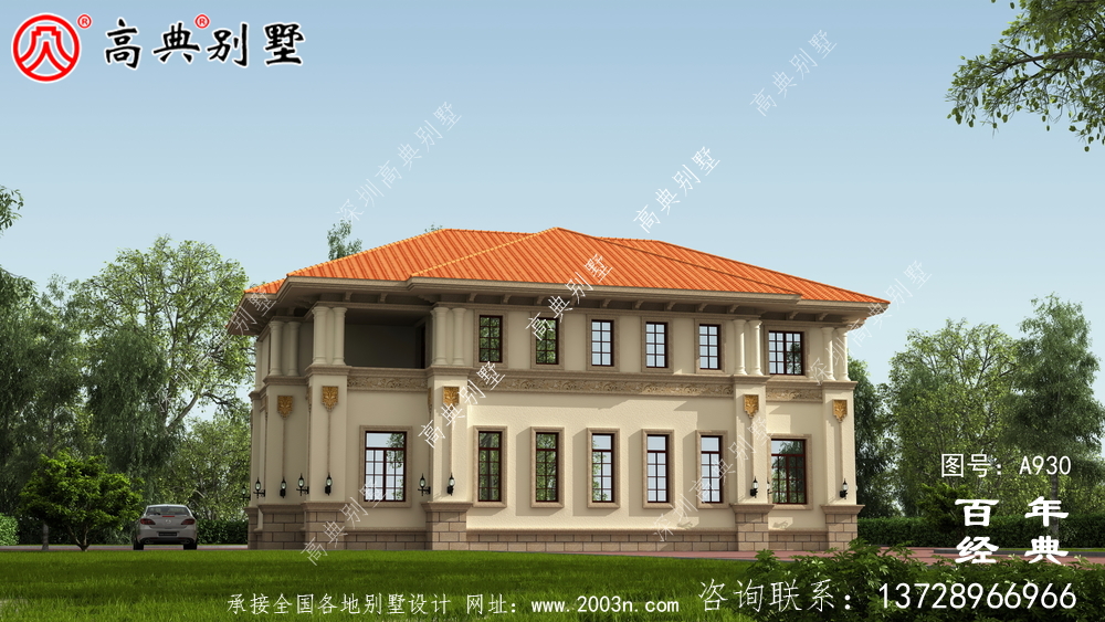 高檔復式二層式別墅設計圖紙及效果圖_農村自營住宅設計圖