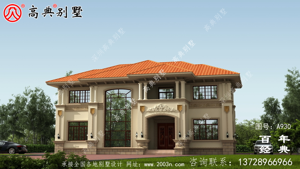 高檔復式二層式別墅設計圖紙及效果圖_農村自營住宅設計圖