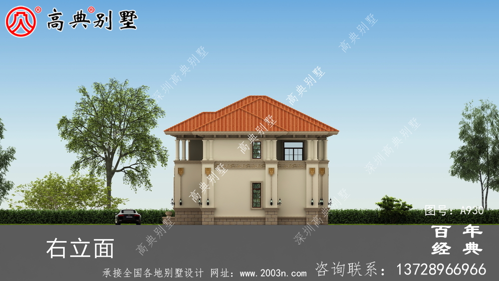 高檔復式二層式別墅設計圖紙及效果圖_農村自營住宅設計圖