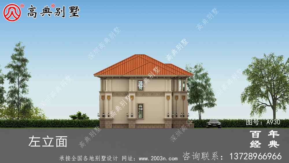 高檔復式二層式別墅設計圖紙及效果圖_農村自營住宅設計圖