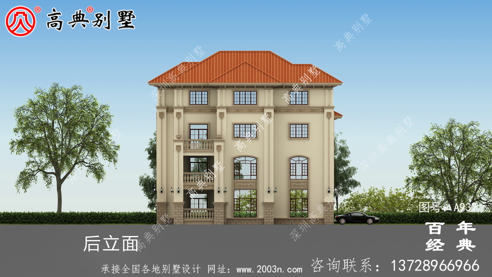 歐式獨棟四層別墅設計圖紙及效果圖_四層別墅裝修效果圖