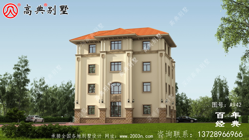 歐式豪華復式四層別墅設計效果圖及施工圖紙_歐式豪華四層別墅