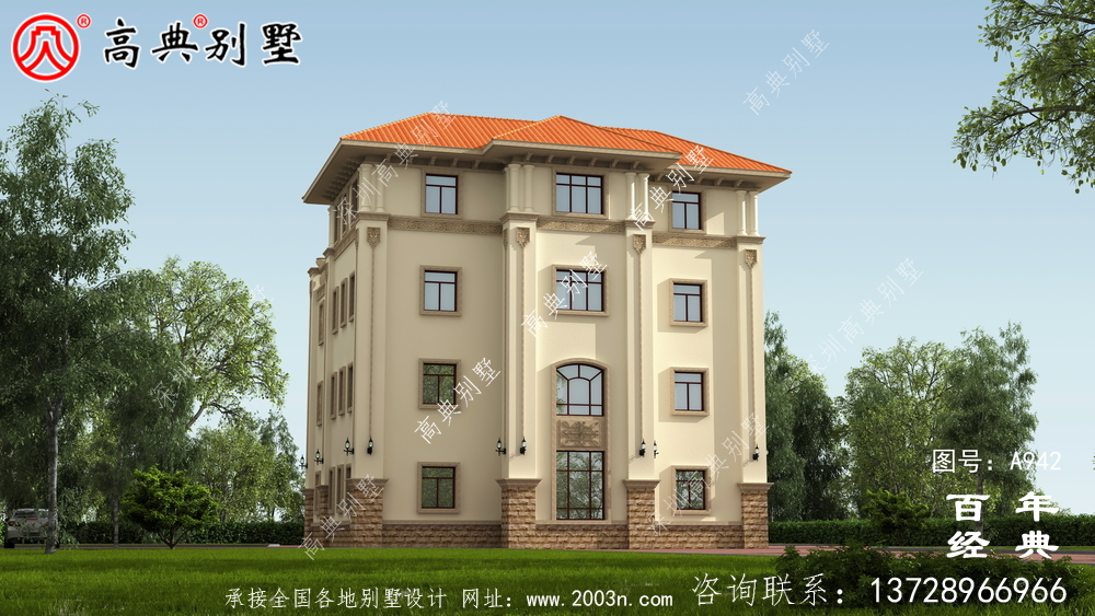 歐式豪華復式四層別墅設計效果圖及施工圖紙_歐式豪華四層別墅