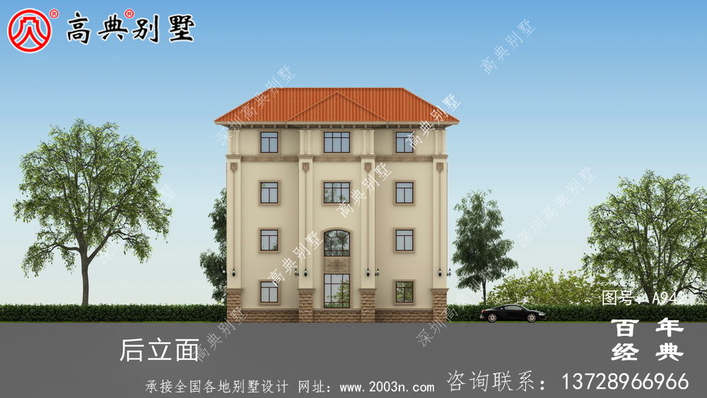 歐式豪華復式四層別墅設計效果圖及施工圖紙_歐式豪華四層別墅