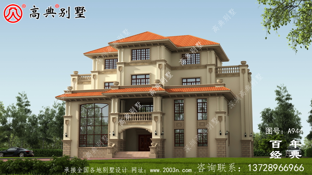 復式四層歐式豪華別墅設計效果圖與施工圖_農村四層別墅圖紙