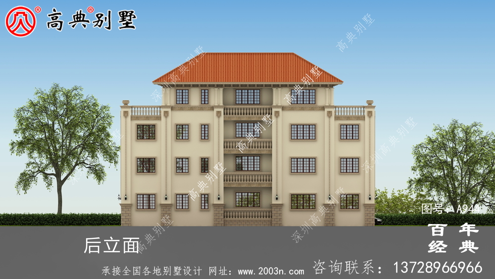 復式四層歐式豪華別墅設計效果圖與施工圖_農村四層別墅圖紙