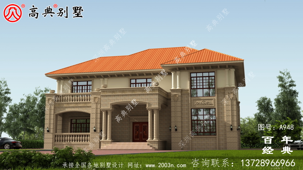 農村二層帶陽臺獨棟別墅裝修效果圖及施工圖紙_鄉村雙層別墅設計圖紙