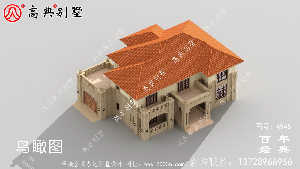農村二層帶陽臺獨棟別墅裝修效果圖及施工圖紙_鄉村雙層別墅設計圖紙