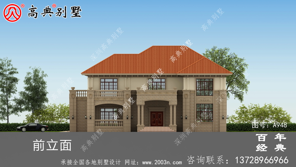 農村二層帶陽臺獨棟別墅裝修效果圖及施工圖紙_鄉村雙層別墅設計圖紙