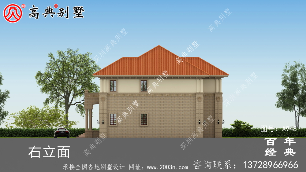 農村二層帶陽臺獨棟別墅裝修效果圖及施工圖紙_鄉村雙層別墅設計圖紙