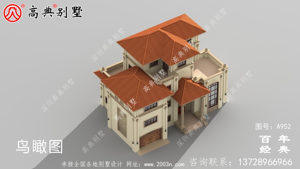 鄉村四層復式別墅外觀效果圖與施工圖設計_鄉村四層別墅設計圖