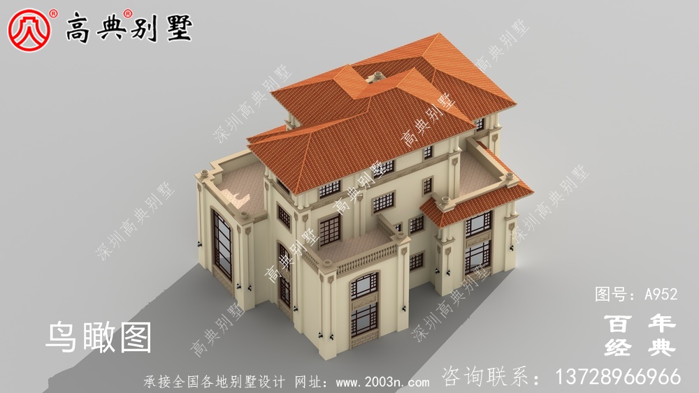鄉村四層復式別墅外觀效果圖與施工圖設計_鄉村四層別墅設計圖