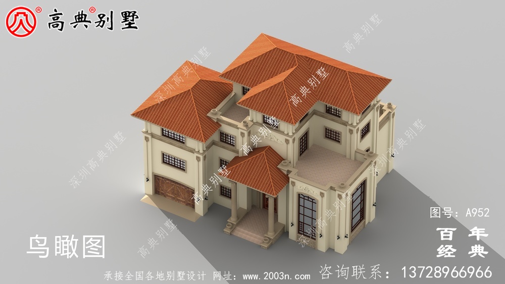 鄉村四層復式別墅外觀效果圖與施工圖設計_鄉村四層別墅設計圖